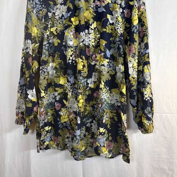 J. Jill Shirt Womens Blue Floral Long Sleeve Button Up Blouse Size XL Preowned - Picture 10 of 12